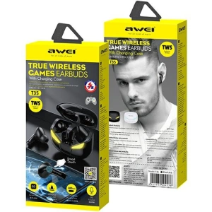 AWEI sluchátka Bluetooth 5.0 T35 TWS + dokovací stanice herní černá/black
