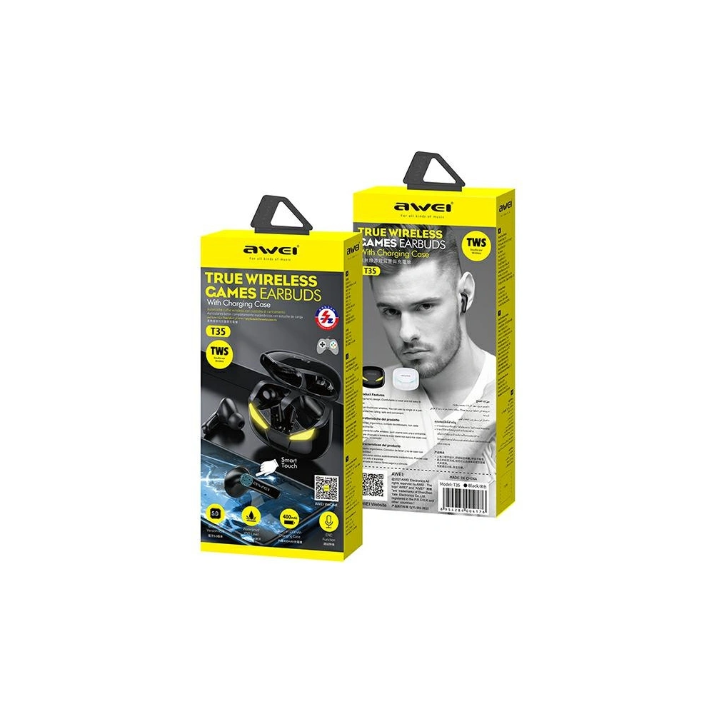 Hurtownia GSM - AWEI sluchátka Bluetooth 5.0 T35 TWS + dokovací stanice herní černá/black - AWEI066BLK - {ean13} - Hurt