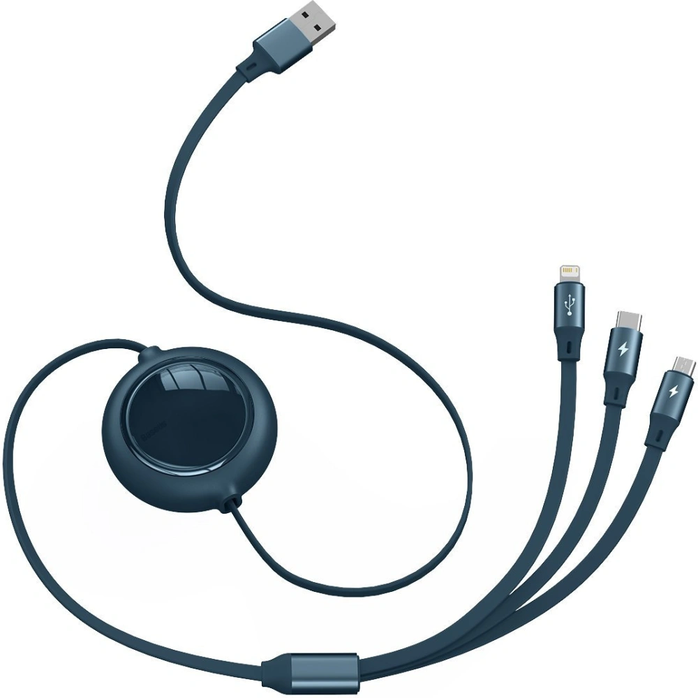 Hurtownia GSM - Kabel USB 3w1 Baseus Bright Mirror, micro USB / Lightning / USB-C, plochý, 3.5A, 1.2m (modrý) - BSU2725BLU - {ean13} - Hurt