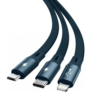 Kabel USB 3w1 Baseus Bright Mirror, micro USB / Lightning / USB-C, płaski, 3.5A, 1.2m (niebieski)