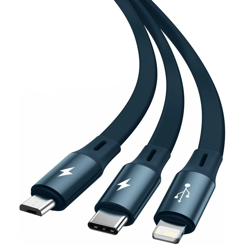 Hurtownia GSM - Kabel USB 3w1 Baseus Bright Mirror, micro USB / Lightning / USB-C, plochý, 3.5A, 1.2m (modrý) - BSU2725BLU - {ean13} - Hurt