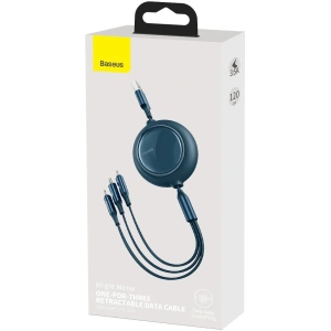 Kabel USB 3w1 Baseus Bright Mirror, micro USB / Lightning / USB-C, płaski, 3.5A, 1.2m (niebieski)