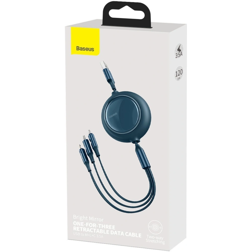 Hurtownia GSM - Kabel USB 3w1 Baseus Bright Mirror, micro USB / Lightning / USB-C, plochý, 3.5A, 1.2m (modrý) - BSU2725BLU - {ean13} - Hurt