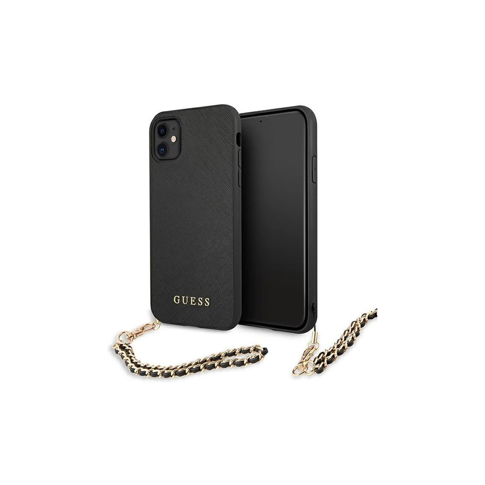 Wholesale Guess GUHCN61SASGBK Apple iPhone 11 black hardcase Saffiano Chain - GUE1012BLK - {ean13} - Hurt