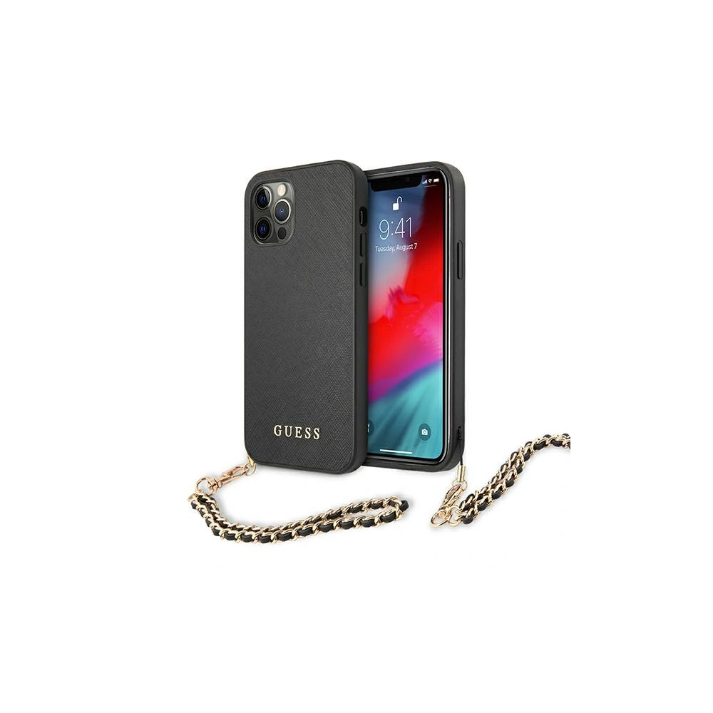 Wholesale Guess GUHCP12LSASGBK Apple iPhone 12 Pro Max black hardcase Saffiano Chain - GUE1026BLK - {ean13} - Hurt