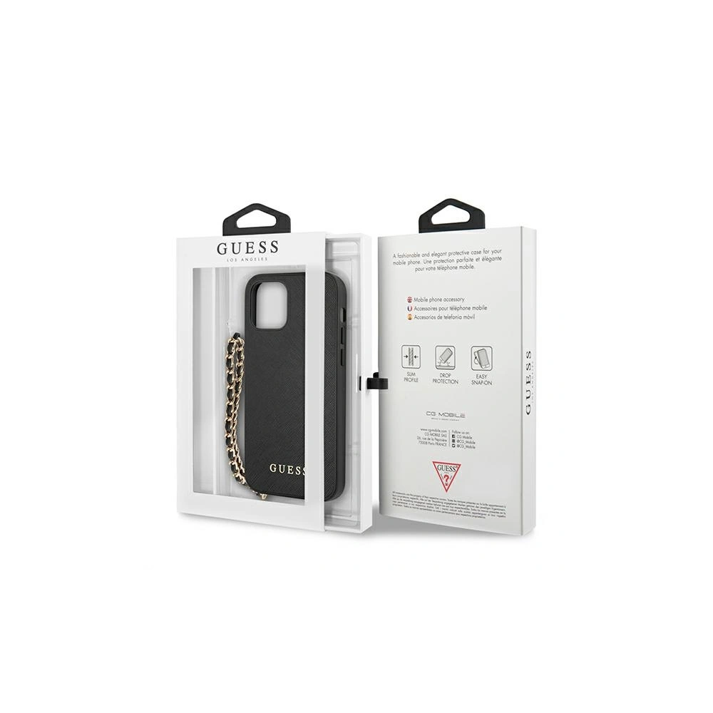 Wholesale Guess GUHCP12LSASGBK Apple iPhone 12 Pro Max black hardcase Saffiano Chain - GUE1026BLK - {ean13} - Hurt