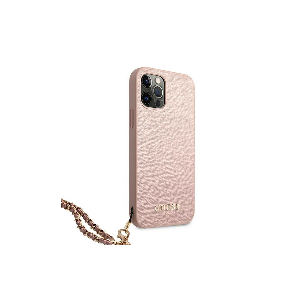 Wholesale Guess GUHCP12LSASGPI Apple iPhone 12 Pro Max pink hardcase Saffiano Chain - GUE1027PNK - {ean13} - Hurt