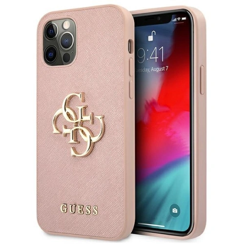 Etui Guess GUHCP12MSA4GGPI Apple iPhone 12/12 Pro różowy/pink hardcase Saffiano 4G Metal Logo