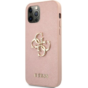 Etui Guess GUHCP12MSA4GGPI Apple iPhone 12/12 Pro różowy/pink hardcase Saffiano 4G Metal Logo