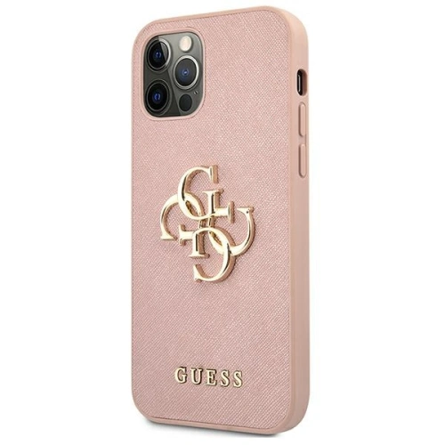 Etui Guess GUHCP12MSA4GGPI Apple iPhone 12/12 Pro różowy/pink hardcase Saffiano 4G Metal Logo