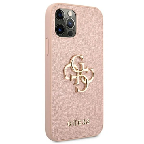 Etui Guess GUHCP12MSA4GGPI Apple iPhone 12/12 Pro różowy/pink hardcase Saffiano 4G Metal Logo