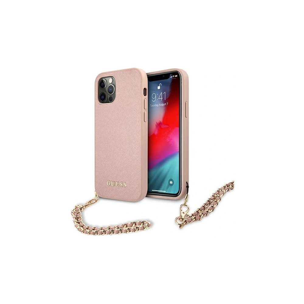 Hurtownia GSM - Etui Guess GUHCP12MSASGPI Apple iPhone 12/12 Pro różowy/pink hardcase Saffiano Chain - GUE1045PNK - {ean13} - Hurt