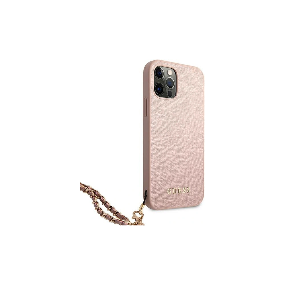 Wholesale Guess GUHCP12MSASGPI Apple iPhone 12/12 Pro pink hardcase Saffiano Chain - GUE1045PNK - {ean13} - Hurt