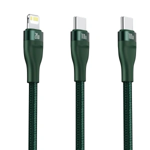 Hurtownia GSM - Kabel USB-C Baseus Flash Series 2w1 USB-C / Lightning, 100W, 1.2m (zielony) - BSU2727GRN - {ean13} - Hurt