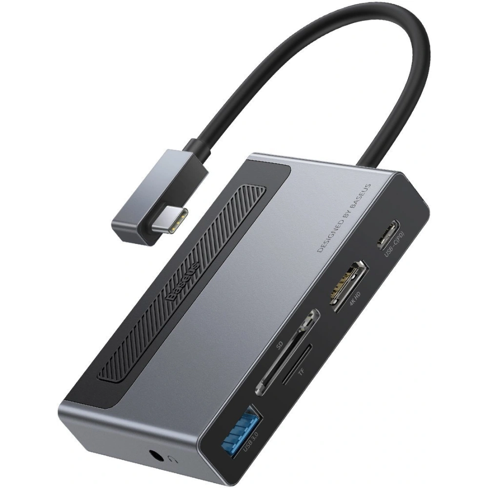 Hurtownia GSM - Hub 6v1 Baseus Magic, USB-C na USB 3.0 + HDMI + USB-C PD + Jack 3.5mm + microSD/SD s klipem na obrazovku - BSU2765 - {ean13} - Hurt