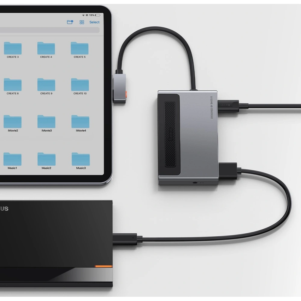 Hurtownia GSM - Hub 6v1 Baseus Magic, USB-C na USB 3.0 + HDMI + USB-C PD + Jack 3.5mm + microSD/SD s klipem na obrazovku - BSU2765 - {ean13} - Hurt