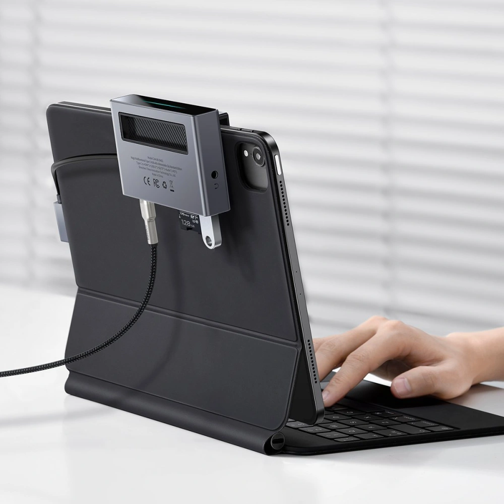 Hurtownia GSM - Hub 6v1 Baseus Magic, USB-C na USB 3.0 + HDMI + USB-C PD + Jack 3.5mm + microSD/SD s klipem na obrazovku - BSU2765 - {ean13} - Hurt