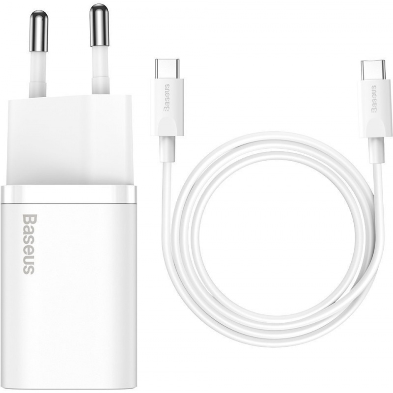 Baseus Distributor - 6953156206038 - BSU2770WHT - Baseus Super Si Quick Charger 1C 25W with USB-C cable for USB-C 1m (white) - B2B homescreen