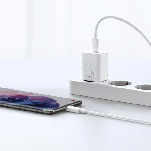 Ładowarka sieciowa Baseus Super Si Quick Charger 1C 25W z przewodem USB-C do USB-C 1m (biała)