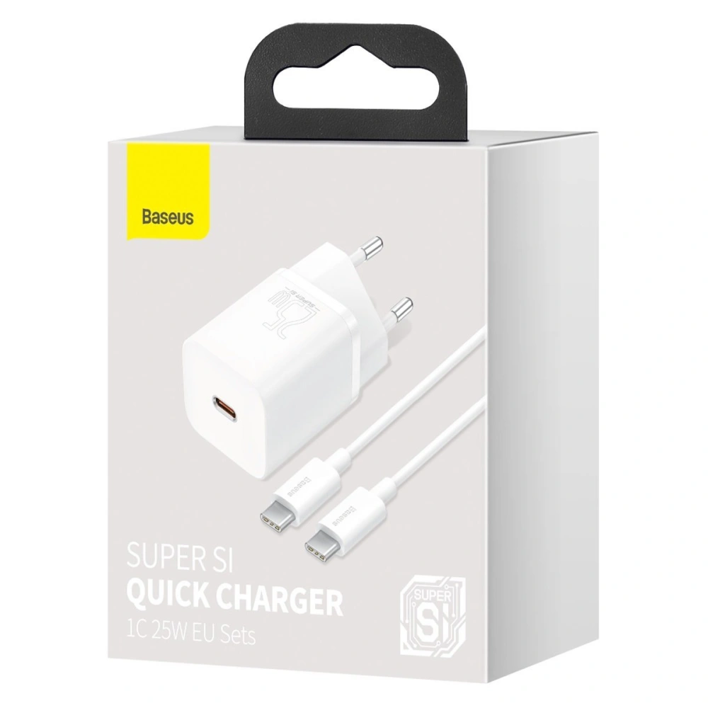 Hurtownia GSM - Ładowarka sieciowa Baseus Super Si Quick Charger 1C 25W z przewodem USB-C do USB-C 1m (biała) - BSU2770WHT - {ean13} - Hurt