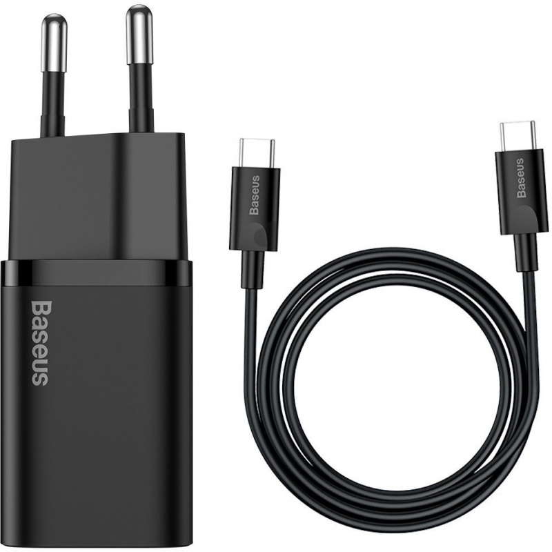 Baseus Distributor - 6953156206021 - BSU2771BLK - Baseus Super Si Quick Charger 1C 25W with USB-C cable for USB-C 1m (black) - B2B homescreen