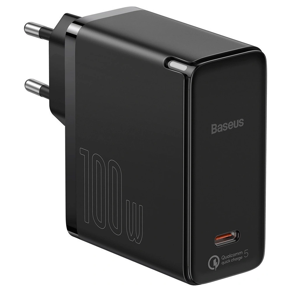 Hurtownia GSM - Síťová nabíječka Baseus GaN2, USB-C, 100W, QC 5.0 (černá) + kabel USB-C do USB-C, 5A, 1,5m (černý) - BSU2778BLK - {ean13} - Hurt