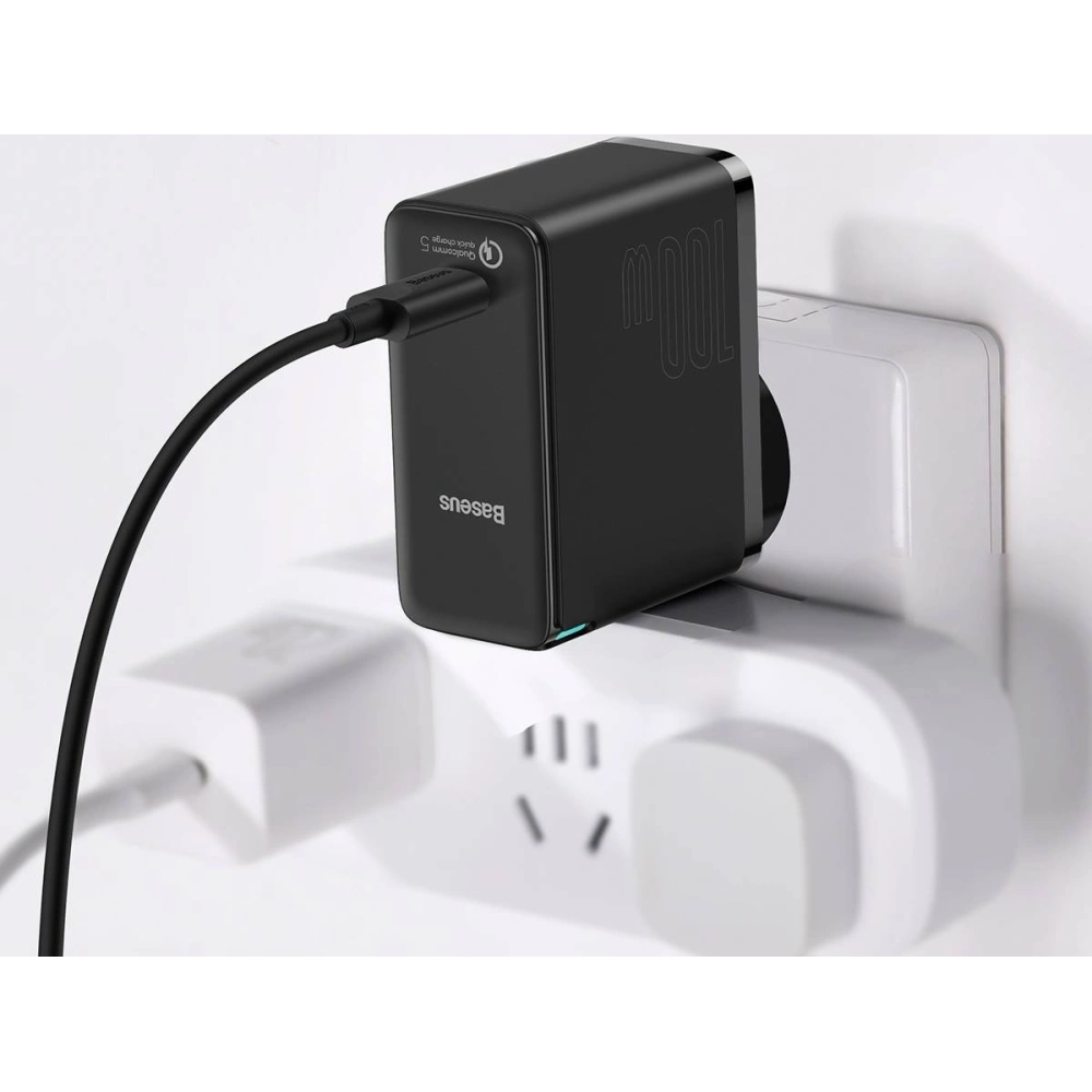 Hurtownia GSM - Síťová nabíječka Baseus GaN2, USB-C, 100W, QC 5.0 (černá) + kabel USB-C do USB-C, 5A, 1,5m (černý) - BSU2778BLK - {ean13} - Hurt