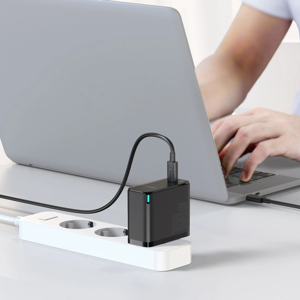 Hurtownia GSM - Síťová nabíječka Baseus GaN2, USB-C, 100W, QC 5.0 (černá) + kabel USB-C do USB-C, 5A, 1,5m (černý) - BSU2778BLK - {ean13} - Hurt