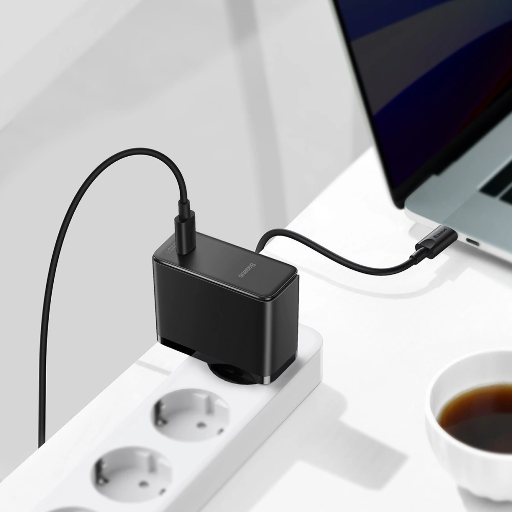 Hurtownia GSM - Síťová nabíječka Baseus GaN2, USB-C, 100W, QC 5.0 (černá) + kabel USB-C do USB-C, 5A, 1,5m (černý) - BSU2778BLK - {ean13} - Hurt