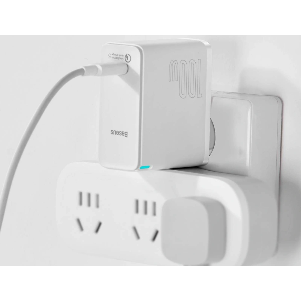 Hurtownia GSM - Síťová nabíječka Baseus GaN2, USB-C, 100W, QC 5.0 (bílá) + kabel USB-C do USB-C, 5A, 1,5m (bílý) - BSU2779WHT - {ean13} - Hurt