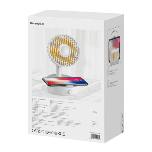 Wentylator biurkowy Baseus Hermit z ładowarką indukcyjną 10W (biały)