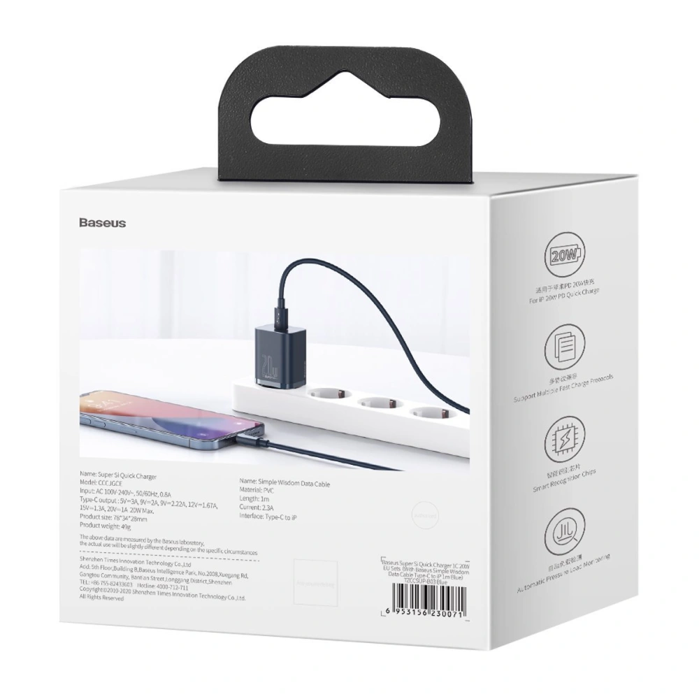 Wholesale Baseus Super Si Quick Charger 1C 20W with USB-C cable for Lightning 1m (blue) - BSU2789BLU - {ean13} - Hurt