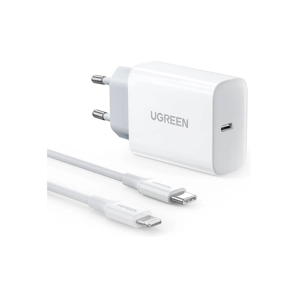 Hurtownia GSM - Ładowarka sieciowa UGREEN CD137, 20W, PD 3.0, USB-C (biała) + kabel IP do USB-C (biały) - UGR973WHT - {ean13} - Hurt