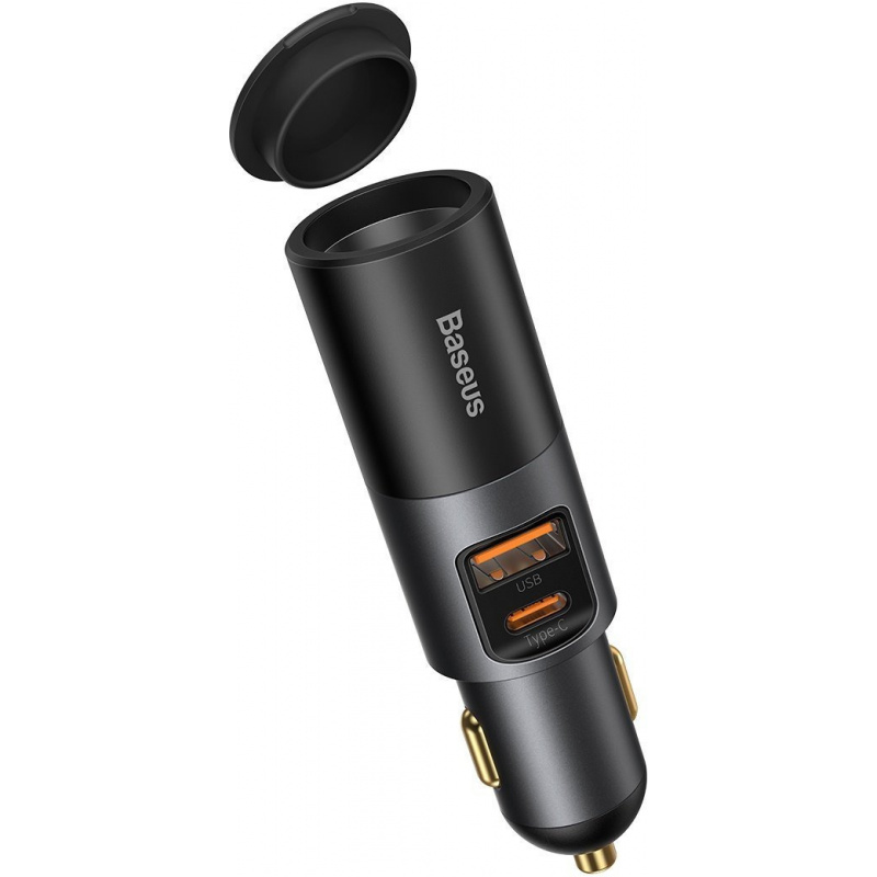 Baseus Distributor - 6953156206694 - BSU2782GRY - Baseus Share Together Fast Charge Car Charger with Cigarette Lighter Expansion Port, USB + USB-C 120W Gray - B2B homescreen