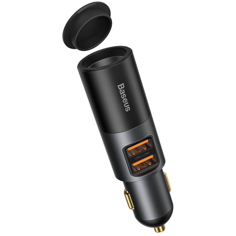Baseus Distributor - 6953156206700 - BSU2783GRY - Baseus Share Together Fast Charge Car Charger with Cigarette Lighter Expansion Port, 2x USB, 120W (Gray) - B2B homescreen