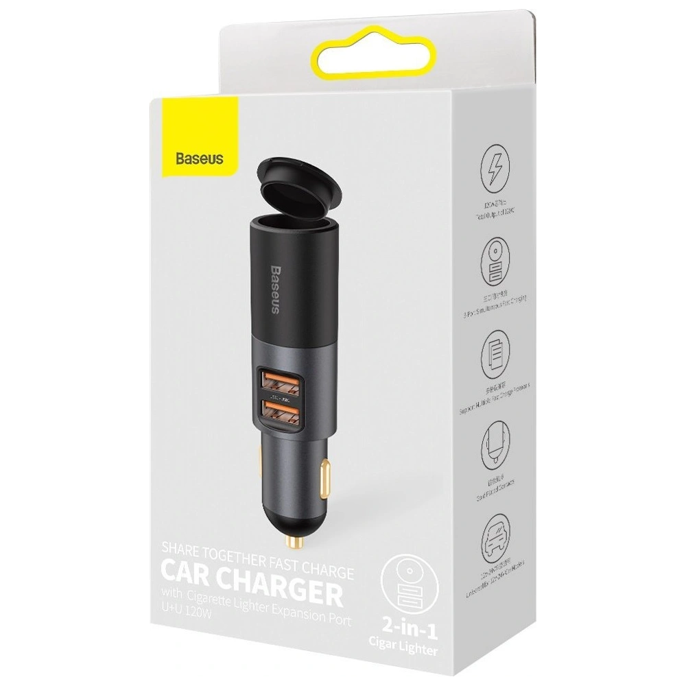 Hurtownia GSM - Automobilová nabíječka Baseus Share Together Fast s cigaretovým konektorem, 2x USB, 120W (šedá) - BSU2783GRY - {ean13} - Hurt