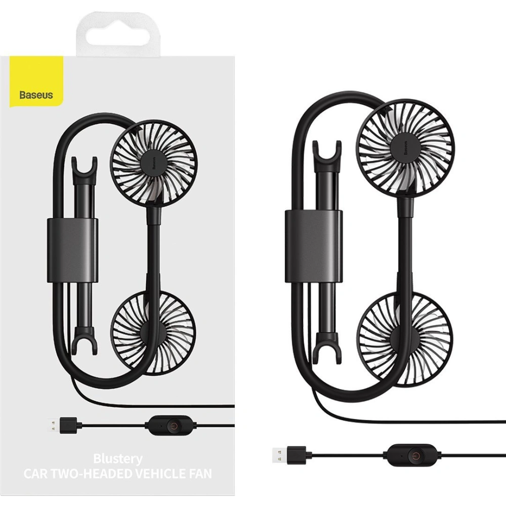 Hurtownia GSM - Automobilový ventilátor / větrák Baseus Blustery na opěrku hlavy, USB (černý) - BSU2787BLK - {ean13} - Hurt