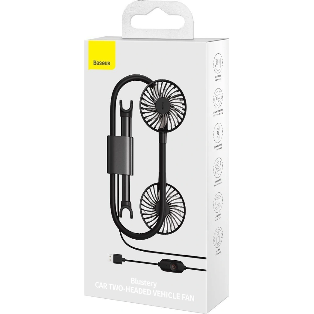 Hurtownia GSM - Automobilový ventilátor / větrák Baseus Blustery na opěrku hlavy, USB (černý) - BSU2787BLK - {ean13} - Hurt
