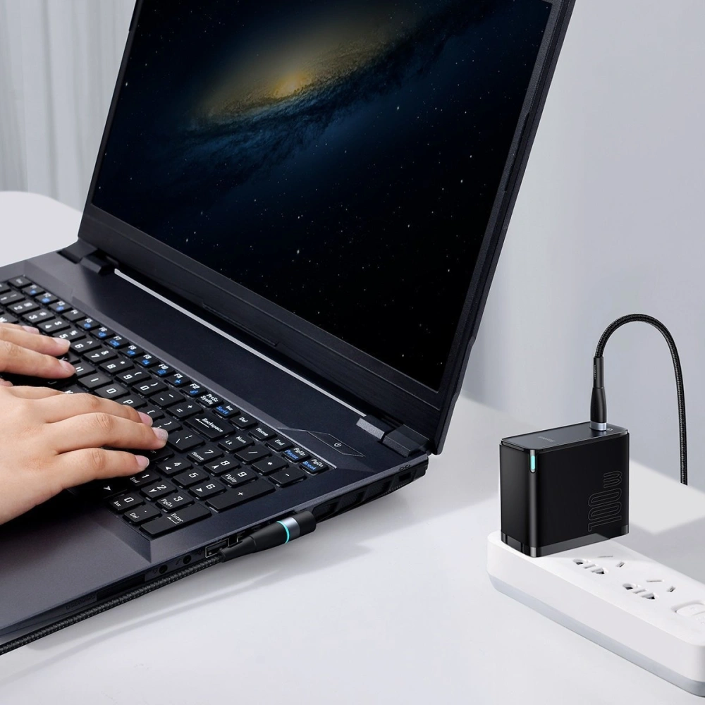 Hurtownia GSM - Kabel magnetický Baseus Zinc Magnetic, USB-C na konektor DC 5,5x2,5mm, 100W, PD, 2m, úhlový (černý) - BSU2795BLK - {ean13} - Hurt