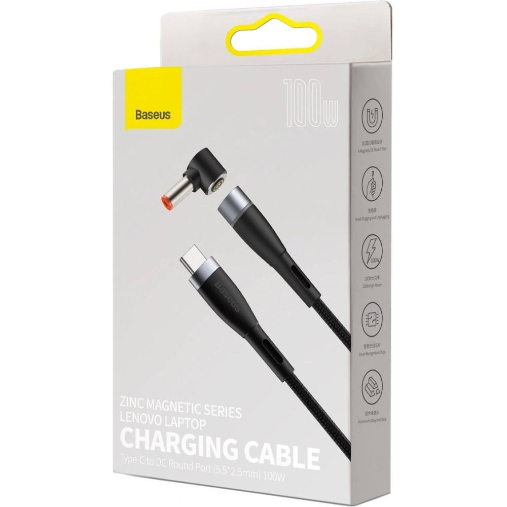 Hurtownia GSM - Kabel magnetyczny Baseus Zinc Magnetic, USB-C do wtyk DC 5,5x2,5mm, 100W, PD, 2m, kątowy (czarny) - BSU2795BLK - {ean13} - Hurt