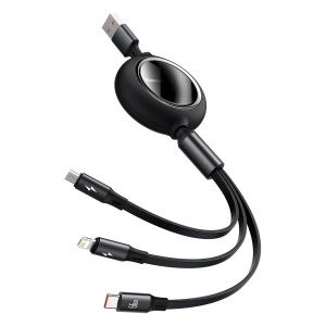 Kabel USB 3w1 Baseus Bright Mirror, USB do micro USB / USB-C / Lightning, 66W, 1.2m (czarny)