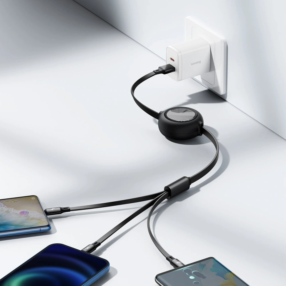 Hurtownia GSM - USB kabel 3w1 Baseus Bright Mirror, USB na micro USB / USB-C / Lightning, 66W, 1.2m (černý) - BSU2797BLK - {ean13} - Hurt