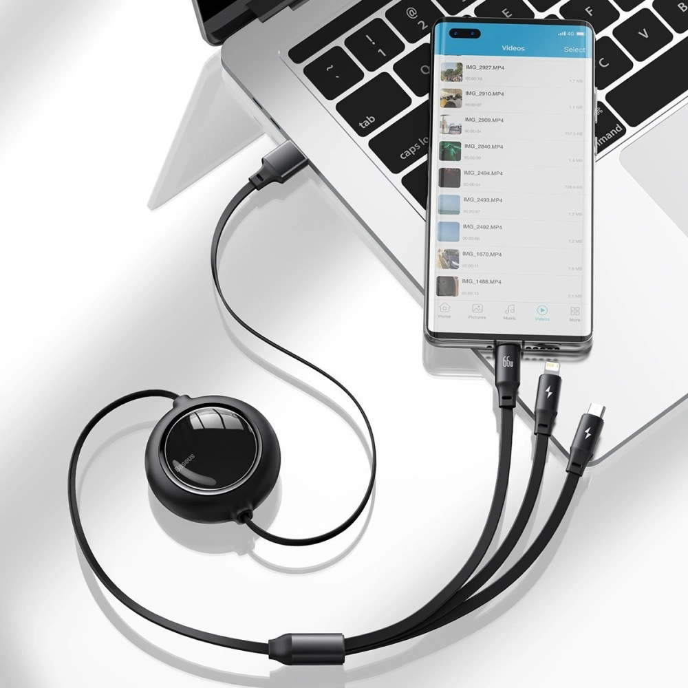 Hurtownia GSM - USB kabel 3w1 Baseus Bright Mirror, USB na micro USB / USB-C / Lightning, 66W, 1.2m (černý) - BSU2797BLK - {ean13} - Hurt