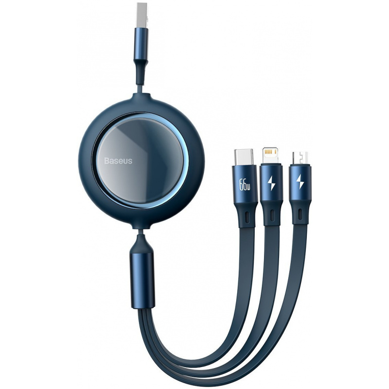 Baseus Distributor - 6953156207424 - BSU2798BLU - USB cable 3in1 Baseus Bright Mirror, USB to micro USB / USB-C / Lightning, 66W, 1.2m (blue) - B2B homescreen