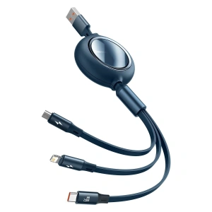Kabel USB 3w1 Baseus Bright Mirror, USB do micro USB / USB-C / Lightning, 66W, 1.2m (niebieski)