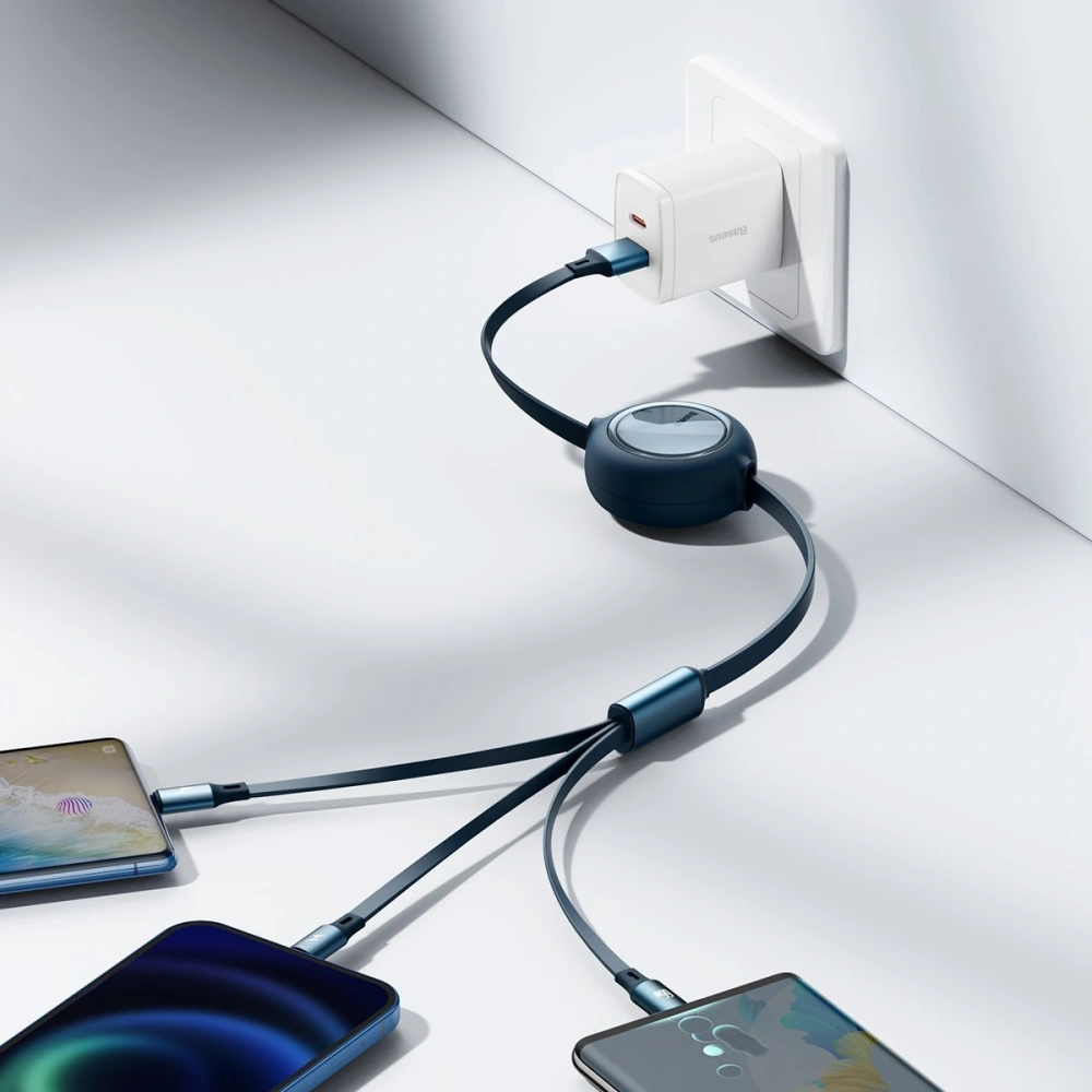 Hurtownia GSM - Kabel USB 3w1 Baseus Bright Mirror, USB do micro USB / USB-C / Lightning, 66W, 1.2m (modrý) - BSU2798BLU - {ean13} - Hurt
