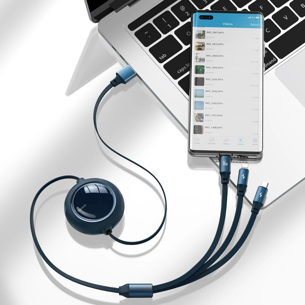 Hurtownia GSM - Kabel USB 3w1 Baseus Bright Mirror, USB do micro USB / USB-C / Lightning, 66W, 1.2m (modrý) - BSU2798BLU - {ean13} - Hurt
