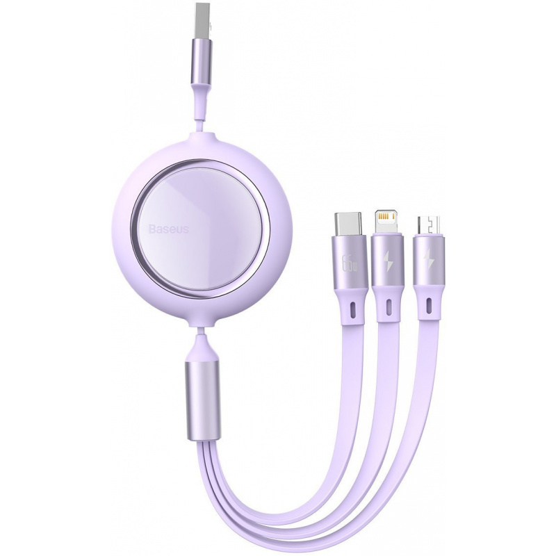 Baseus Distributor - 6953156207417 - BSU2799PRP - USB cable 3in1 Baseus Bright Mirror, USB to micro USB / USB-C / Lightning, 66W, 1.2m (purple) - B2B homescreen