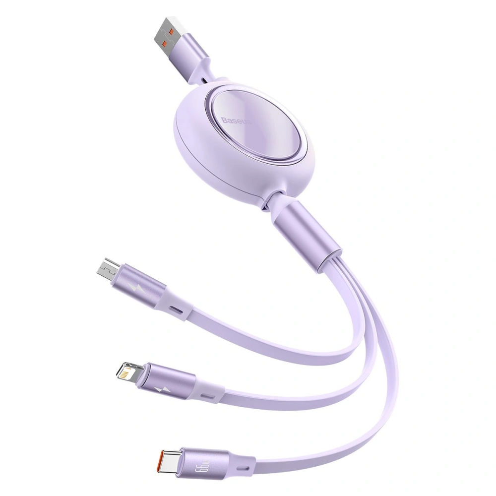 Hurtownia GSM - Kabel USB 3w1 Baseus Bright Mirror, USB do micro USB / USB-C / Lightning, 66W, 1.2m (fialový) - BSU2799PRP - {ean13} - Hurt
