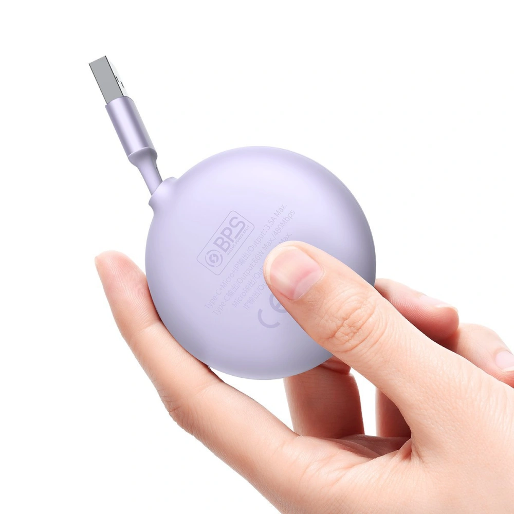 Hurtownia GSM - Kabel USB 3w1 Baseus Bright Mirror, USB do micro USB / USB-C / Lightning, 66W, 1.2m (fialový) - BSU2799PRP - {ean13} - Hurt